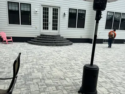 Paver patio with curved steps