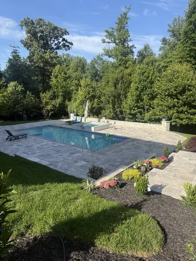 Pool patio, sunset โ Great Falls, VA porcelain patio